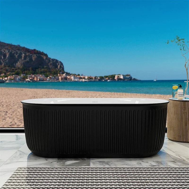 Mokleba 67" Oval Acrylic Fluted Bathtub Double Ended Freestanding Soaking Tub