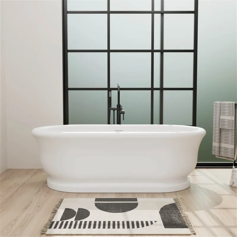 67" Matte White French Vintage Freestanding Pedestal Tub in Solid Surface