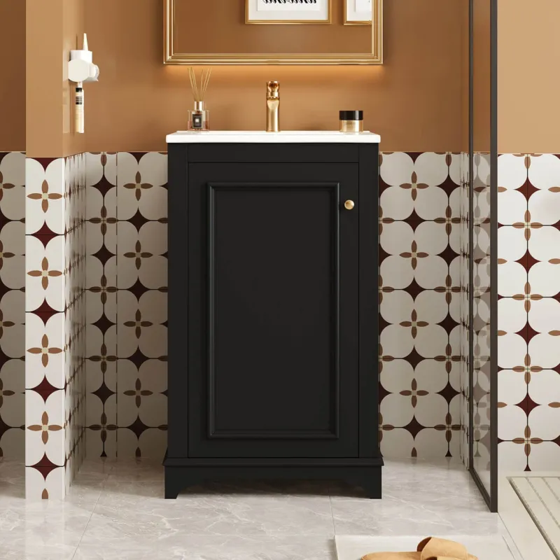 20 inch Black Freestanding Bathroom Vanity with White Ceramic Sink