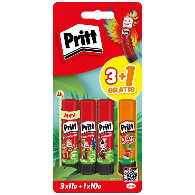 3 + 1 GRATIS: 3 Pritt Klebestifte 3x 11,0 +10,0 g + GRATIS 1 St.