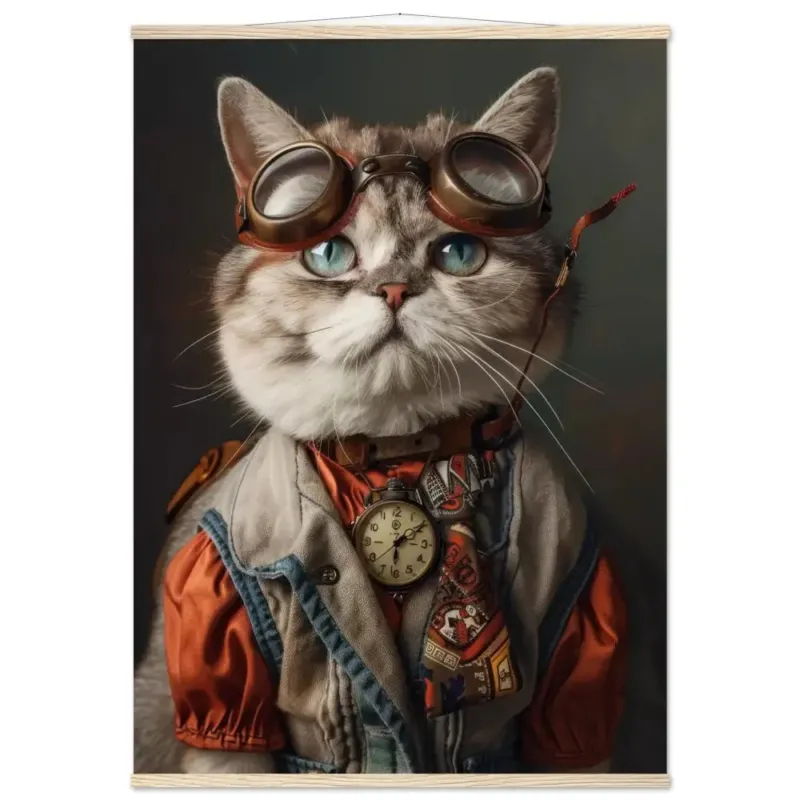 Schulposter - Scottish-Fold-Katze-Motiv, mattes FSC-zertifiziertes Papier, Magnet-Holzleisten aus Kiefernholz, magnetische Holzdübel oben & unten | St Tropez Art