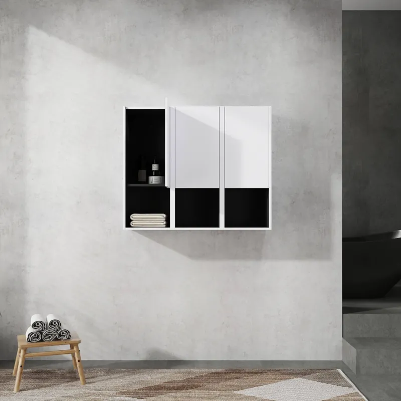 36 inch White Bathroom Wall Cabinet with Soft Close Doors and Open Shelves