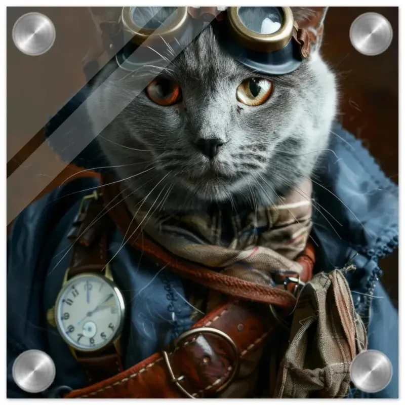 Schoolposter - Chartreux Katze, Steampunk-Outfit, Plexiglasdruck | St Tropez Art