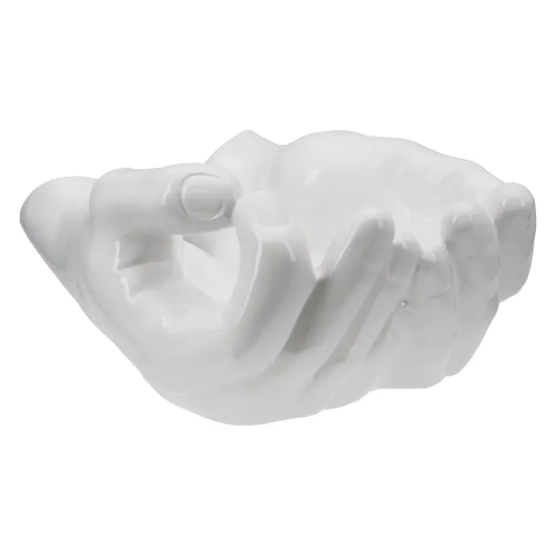 Dekoschale – Weiße Keramik, Glänzende Oberfläche, Händeform - Buddha | Gilde