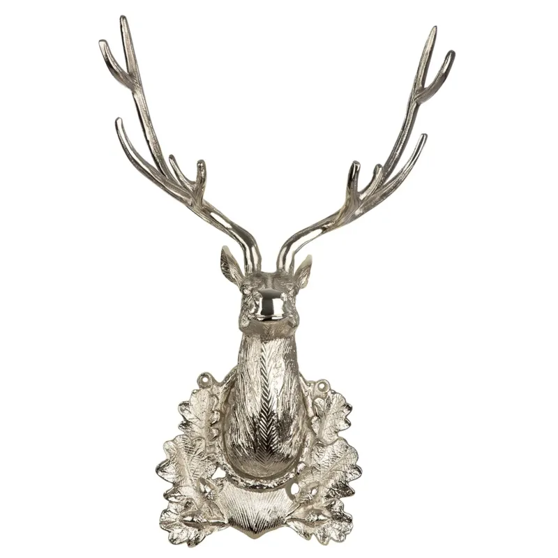 Wandobjekt – Vernickeltes Aluminium, Hirsch Design, 54 cm Höhe - Hirschkopf | Gilde