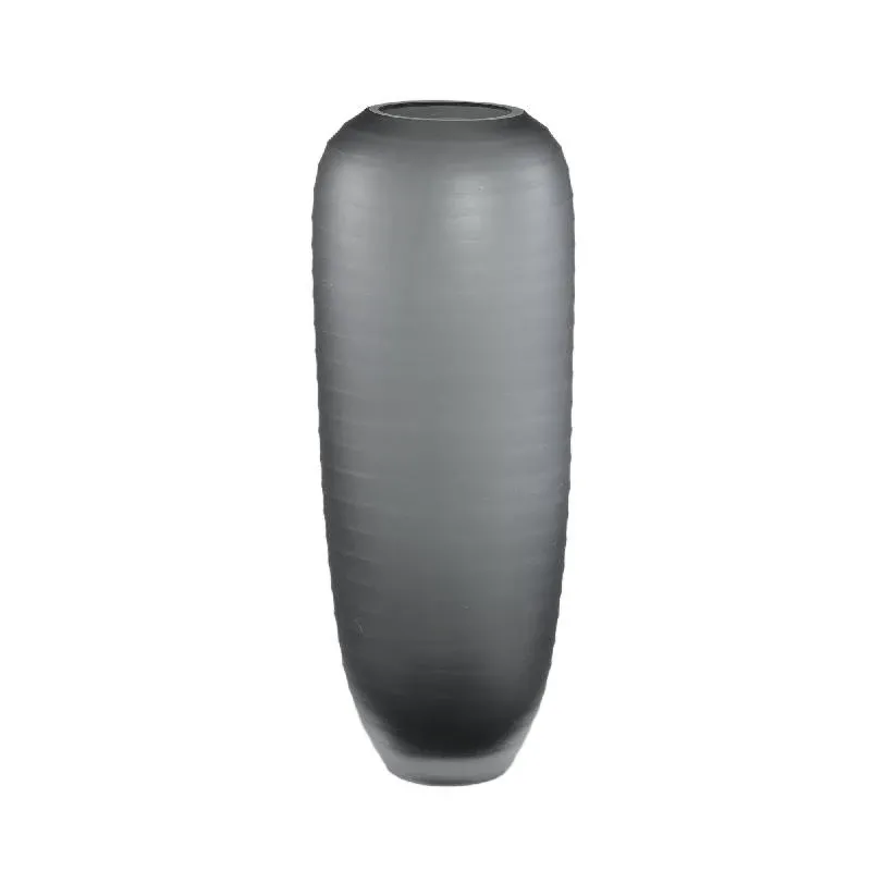 Vase – Massives Glas, Gerippte Struktur, Graue Farbe, Hoch L – Nadah | PTMD