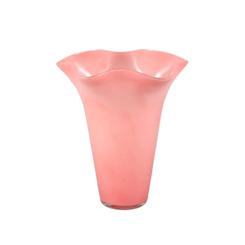 Vase – Dunkelrosa Glas, Runde Form, Wellenförmige Struktur, L – Macarena | PTMD