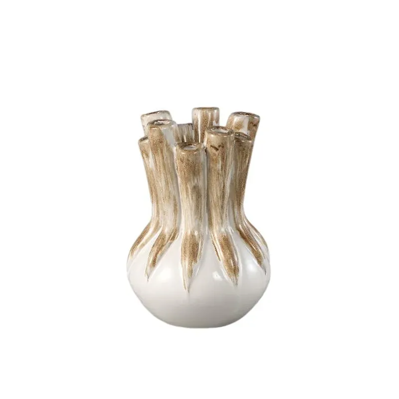 Vase – Röhren Design, Keramik Material, Creme Farbe, M – Manali | PTMD