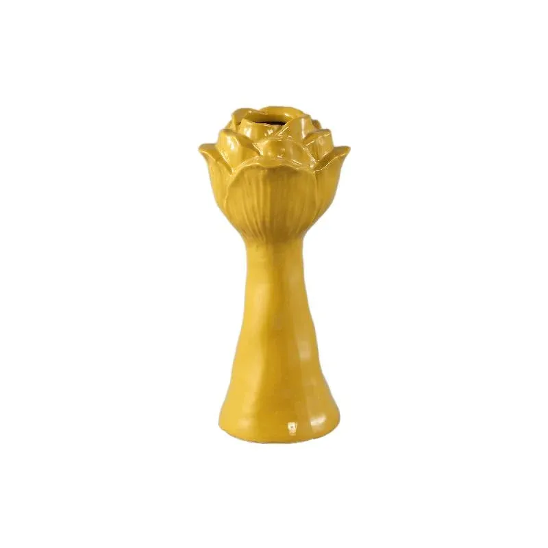 Vase – Keramikmaterial, Blumenform Design, Gelbe Farbe, L – Minerva | PTMD