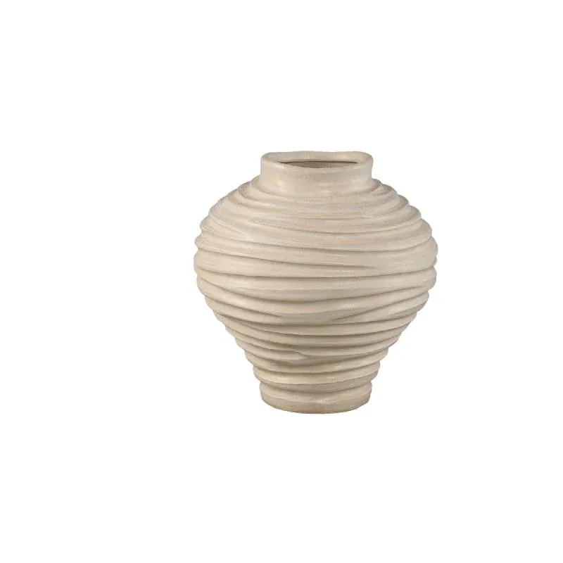 Vase – Beigefarbene Oberfläche, Runde Form, Bauchige Form, Gerippte Struktur, Keramik, S – Mickie | PTMD