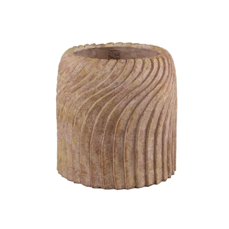 Blumentopf - Runder Zement, Wellenlinienmuster, Beige, XL – Tiera | PTMD
