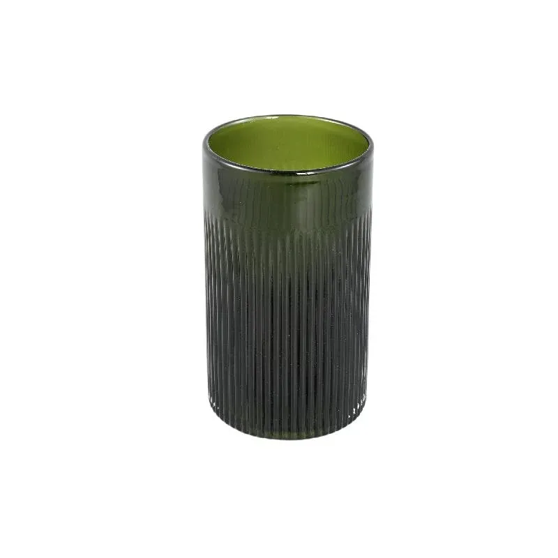 Vase – Gerippte Struktur, Runde Form, Glas Material, Olivgrün, Breite, S – Alphaba | PTMD
