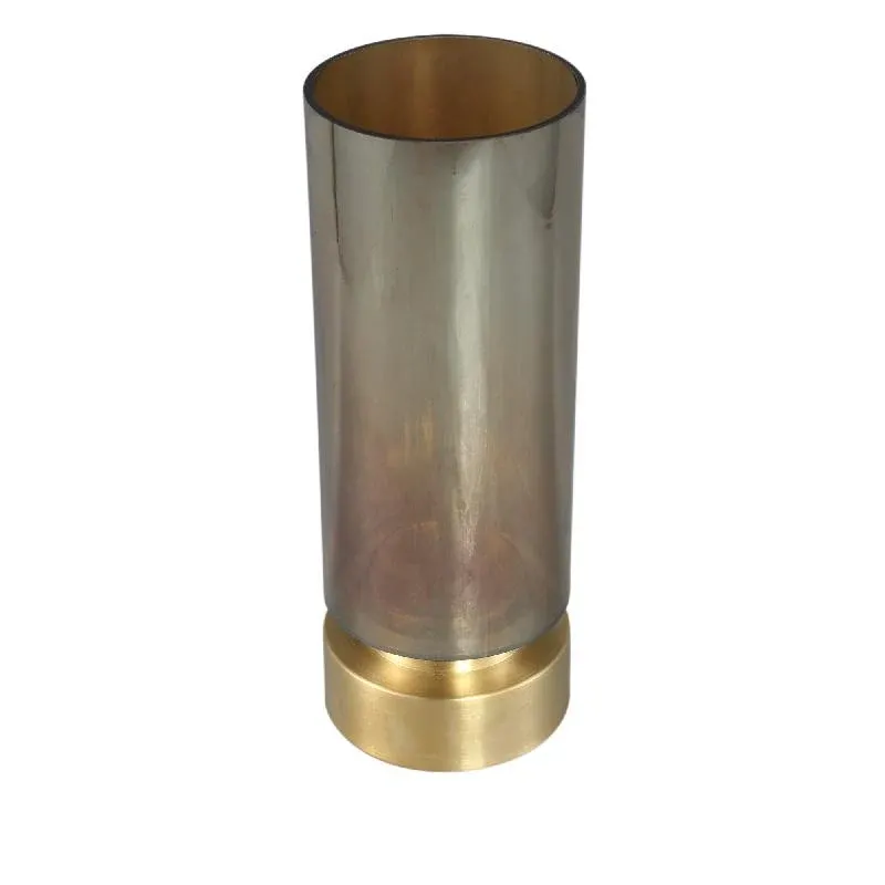 Vase – Bernsteinglas, Runde Form, Metallakzent, Massivglas, Niedrig – Morrible | PTMD
