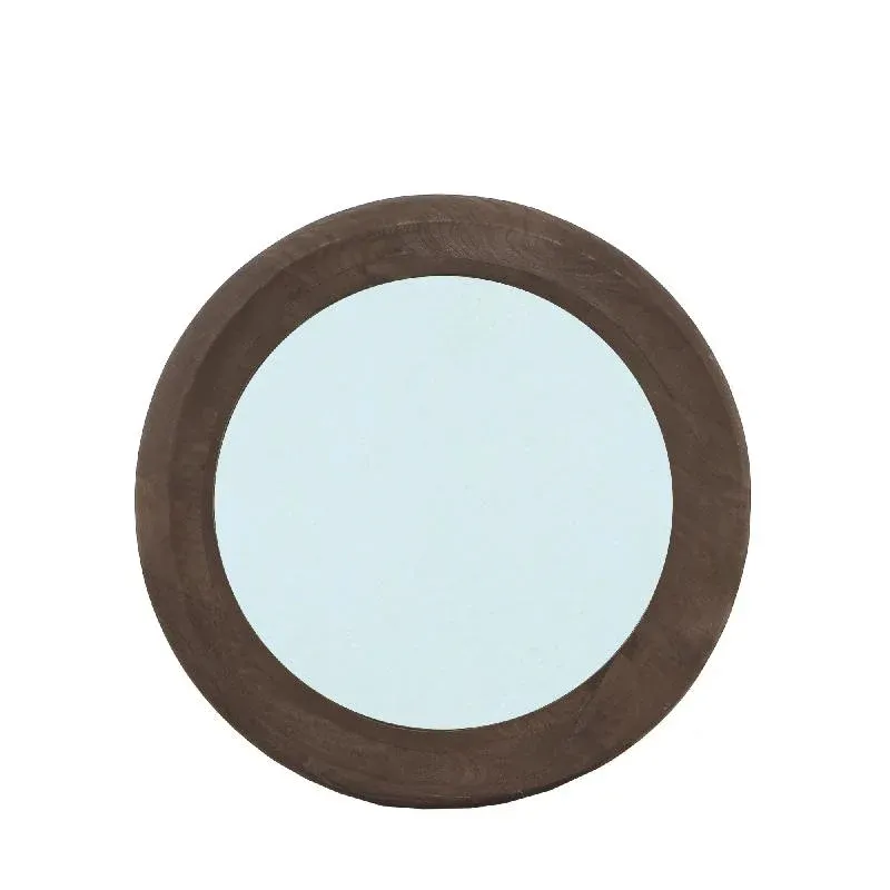 Wandspiegel aus Mangoholz mit runder Form, massivem Rahmen und Braun-Finish, S – Noam | PTMD