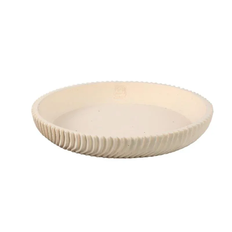 Dekoschale – Runde Form, Linienmuster Design, Creme Oberfläche, Zement Material, L – Lianna | PTMD