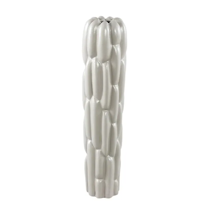 Vase – Steinzeug Keramik, Rundes Design, Graue Farbe, Block Muster, M – Seanis | PTMD