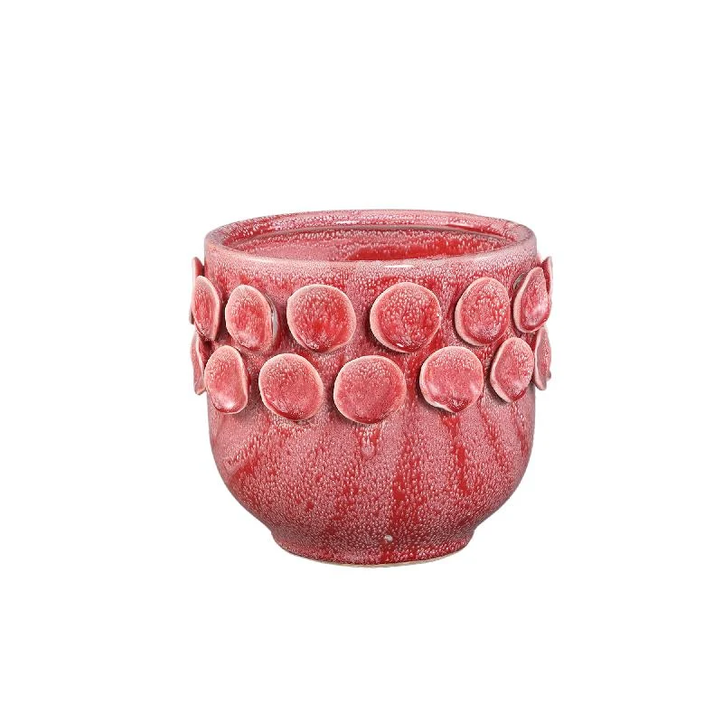 Topf – Leuchtend rosa Farbe, Runde Form, Punktmuster am Rand, Steinzeugkeramik, S – Trelin | PTMD