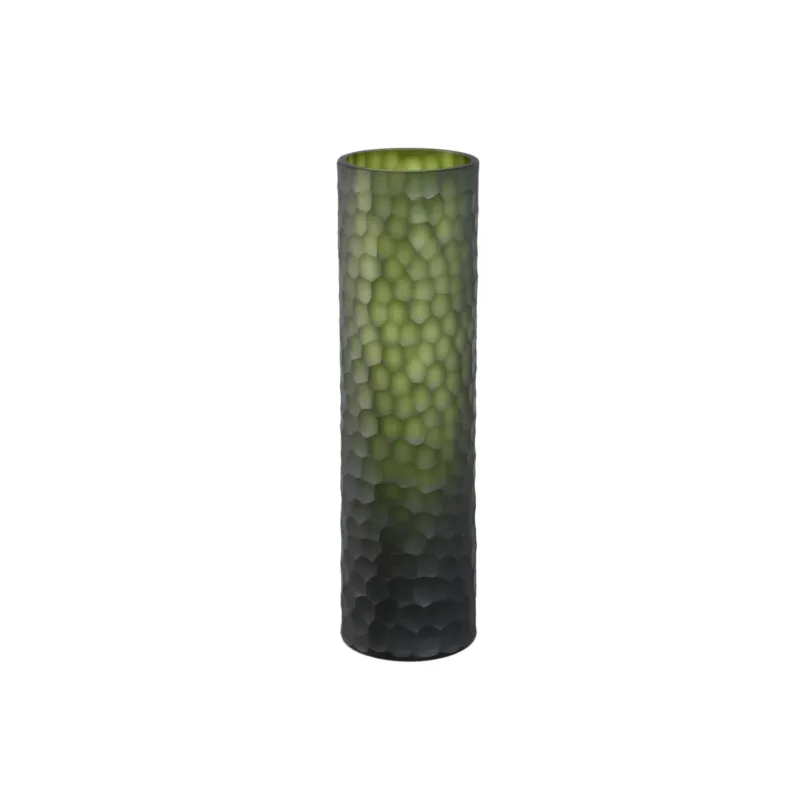 Vase – Moosgrünes Glas, Geschliffene Oberfläche, Gerade Form, S – Paulene | PTMD