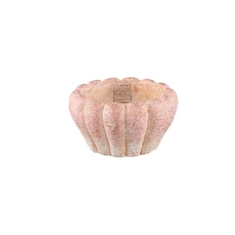 Blumentopf - Runder Zement, Gerippte Oberfläche, Rosa, Niedrig, L – Chantile | PTMD
