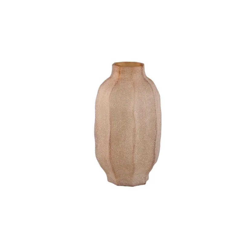 Vase – Bernsteinglas, Geriffelte Oberfläche, Runde Form, Niedrig – Natae | PTMD
