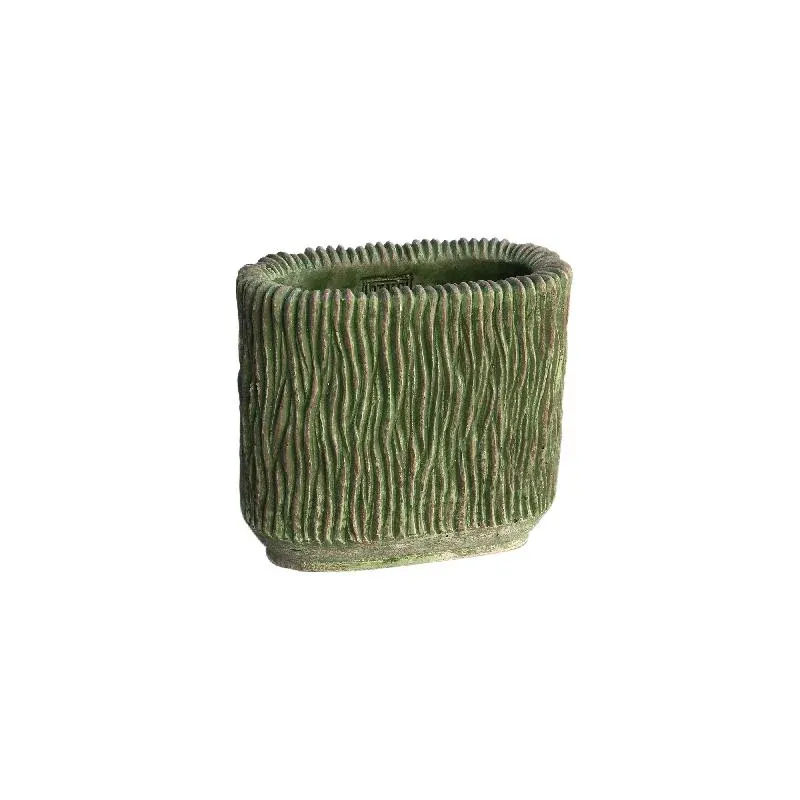 Blumentopf – Ovale Form, Streifen Struktur, Moosgrüne Farbe, S – Jacyln | PTMD