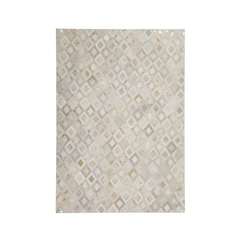 Lederteppich – Echtes Leder, Goldene Applikationen, Geometrisches Muster, 120 x 170 cm - Spark 110 | Kayoom