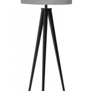 Zuiver Tripod Designer Stehleuchte Black/Grey mit grauem Lampenschirm auf schwarzem Dreibein-Gestell, Gesamtansicht.