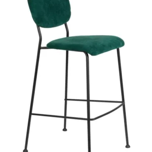 Barhocker BENSON GREEN von ZUIVER mit grünem Cordstoff und schwarzem Metallgestell in Gesamtansicht.