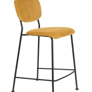 Tresenhocker BENSON OCHRE mit goldenem Cordstoff und schwarzem Metallgestell in Gesamtansicht.