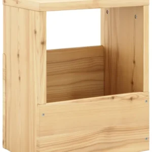 Beistelltisch Hocker GRAB-IT Ablage Kiefer natur mit offener Mittelablage und Stahlschrauben, Gesamtansicht.