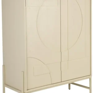 ZUIVER Schrank Faces aus Eiche in Beige mit zweiflügeliger Front und geometrischen 3D-Reliefs, Gesamtansicht.