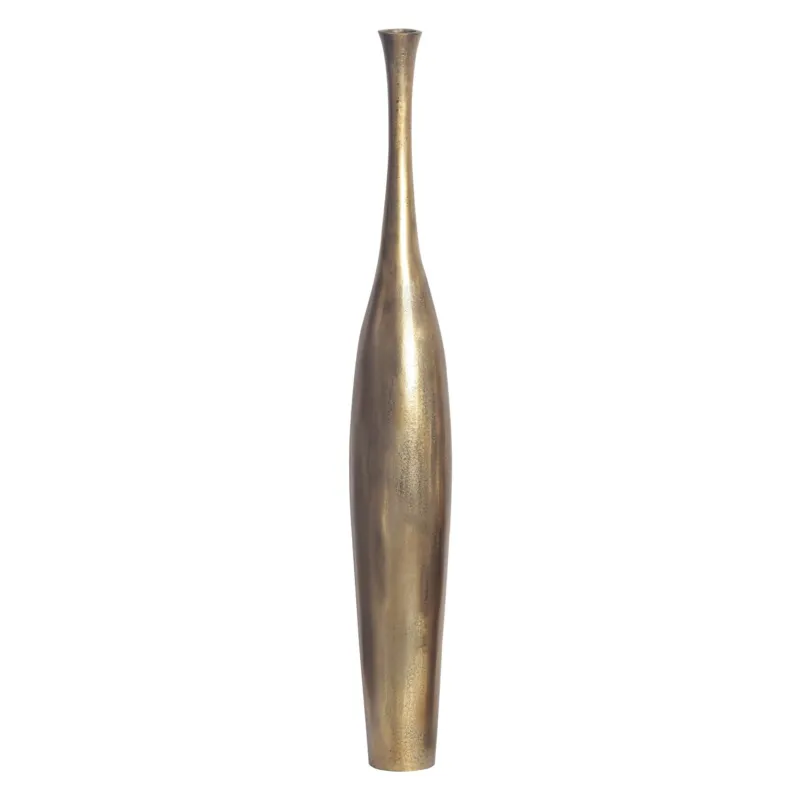 Gesamtansicht der Vase BOTTLE L 100cm in schlanker, konischer Form mit goldener Oberfläche.