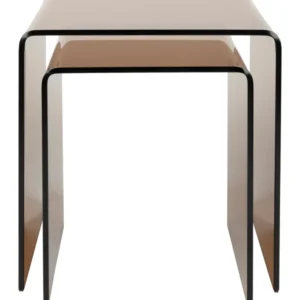 Beistelltisch Vetro 2er-Set aus Glas in Braun, Gesamtansicht mit ineinander verschachteltem Gestell aus braunem Glas.