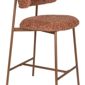 Barhocker Claes im 2er-Set, Terra mit rundlichem Rückenlehnen-Design und Eisengestell in Seitenansicht.
