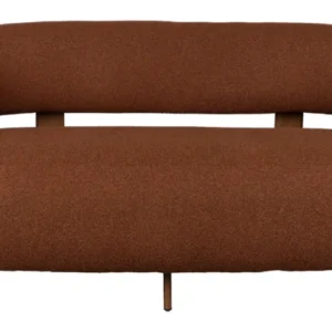 Zweisitzer-Sofa Robyn in Braun mit gepolsterter Rückenlehne und Metallgestell, Gesamtansicht von vorne.