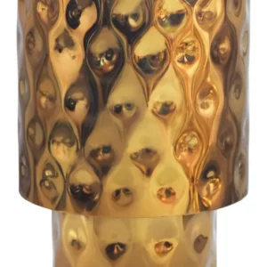 Beistelltisch Rund Gold 36 cm aus Aluminium mit gehämmerter Oberfläche und cremefarbener Platte.