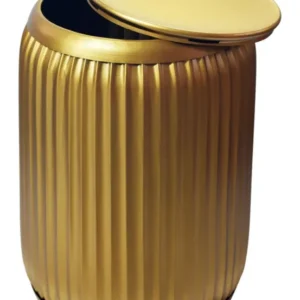 Beistelltisch Rund Gold mit Rillenoptik und Stauraum in Gesamtansicht von vorne mit geöffnetem Deckel.