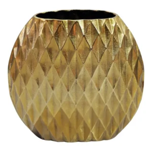 Wohnling Deko-Vase mit goldener Oberfläche und reliefiertem Rautenmuster, Gesamtansicht.
