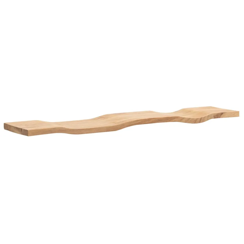 Wandregal Akazie Massivholz 100cm Wellenform in Gesamtansicht mit geschwungener, wellenförmiger Oberkante.