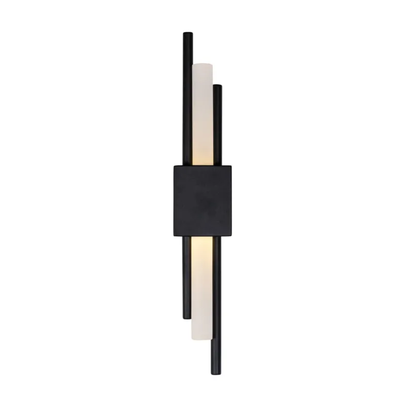 Wandlampe Mylas Black mit schwarzem Metallgestell und cremefarbenen Acrylpaneelen in Gesamtansicht.