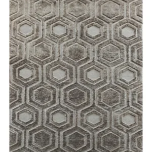 Richmond Teppich Odin brown 200x290 cm mit erhabener Sechseck-Reliefstruktur in Grau, Gesamtansicht.