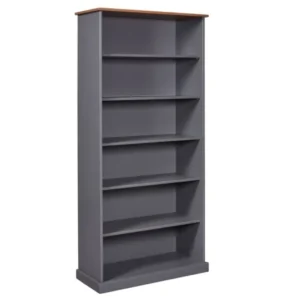 Bücherregal LUZERNA aus Massivholz Kiefer im Landhausstil, Grau