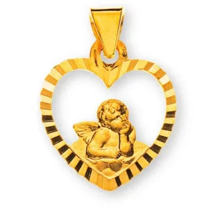 Anhänger Medaille Engel Gelbgold 750 Herz ausgeschnitten 10mm