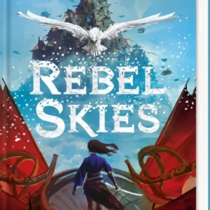 Das Cover von „Rebel Skies – Verbotene Papiermagie“ von Ann Sei Lin zeigt ein Mädchen in dunkler Kleidung mit wehendem Haar, das auf einem roten Luftschiff steht und in die Ferne blickt. Vor ihr erhebt sich eine gewaltige Stadt mit Pagodendächern, die von fliegenden Papierfragmenten umrahmt ist. Ein großer, weißer Vogel aus Papier schwebt mit ausgebreiteten Flügeln auf sie zu. Der Himmel ist hellblau mit angedeuteten Wolken. Der Titel ist in großen, weißen Buchstaben in die Szene...