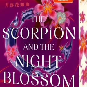 Das Buchcover zeigt einen bunten Hintergrund in Rosa- und Lilatönen, der mit Blumen und einem Skorpion verziert ist. Der Titel „THE SCORPION AND THE NIGHT BLOSSOM“ sowie der Untertitel „Dolch und Blüte“ sind in großen, eleganten weißen Buchstaben gedruckt. Oben rechts befindet sich ein roter SPIEGEL-Bestseller-Autorin- Button mit weißer Schrift. Ganz unten mittig steht der Logoschriftzug von enchanted by arsEdition.
