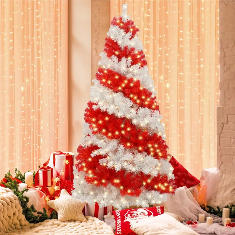 Artificial candy cane Christmas tree decorated with 300 LED lights