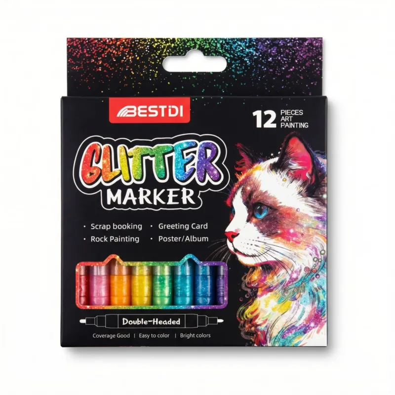 BESTDI 12-Color Glitter Acrylic Paint Markers Dual-Tip