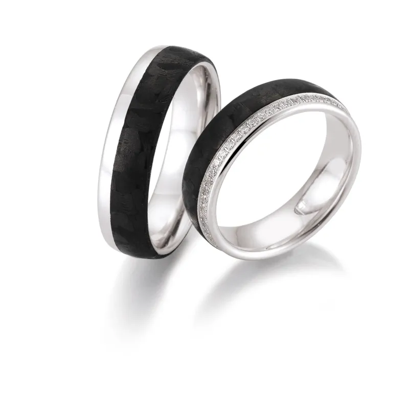 Breuning Trauringe Carbon mit Diamanten - 48/06502 & 48/06501