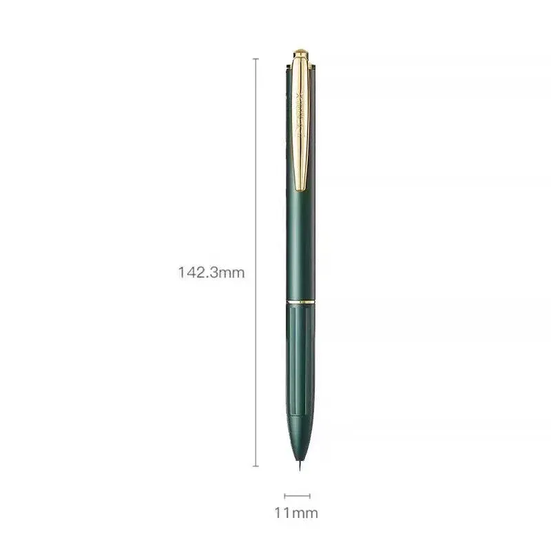 COMIX X5 Metal Retractable Gel Pen | 0.5mm Black Ink | Brass Body | Low Centre of Gravity Green