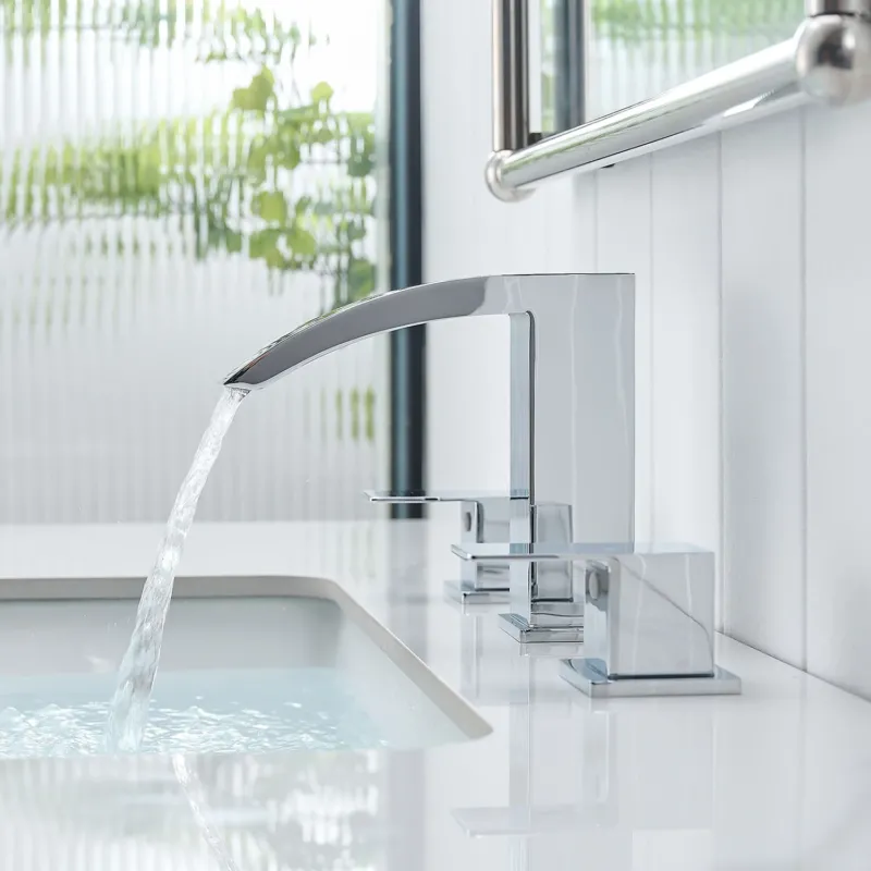 Chrome 2 Handle Waterfall Widespread Bathroom Faucet for 3 Hole Sink